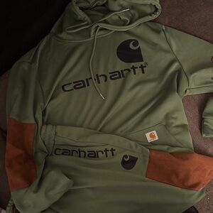 Carhartt Olive Hoodie and Joggers with Brown Accents size 3xl